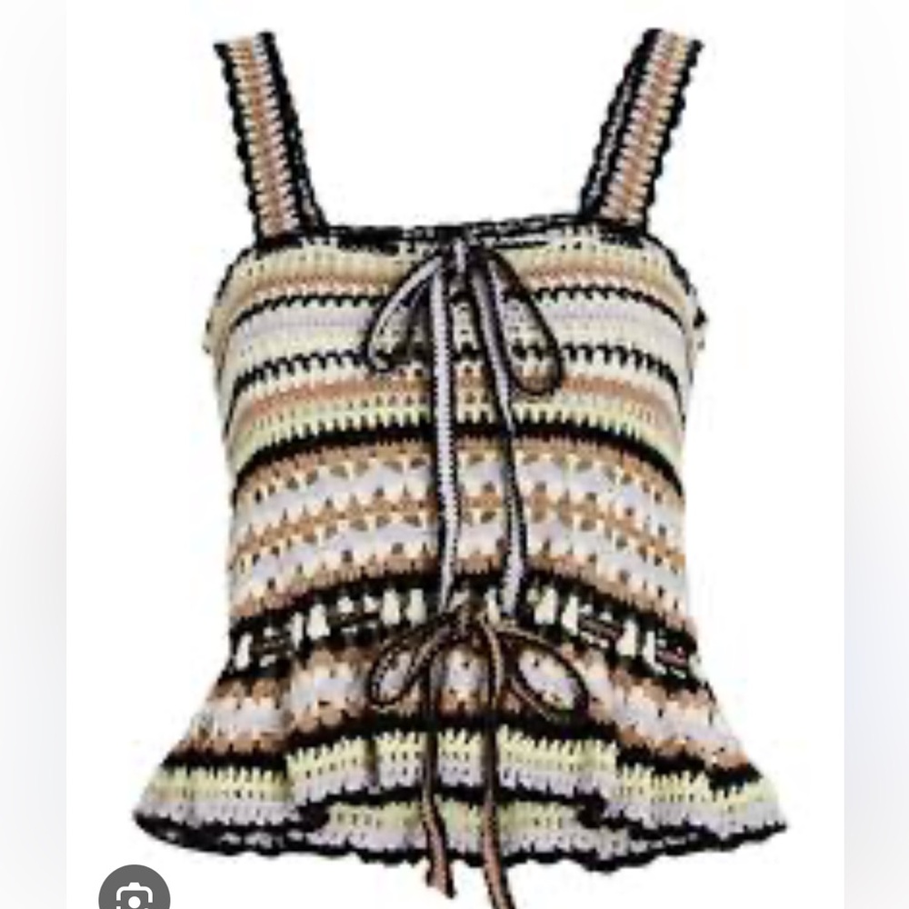 Ulla Johnson Tan and Black Crochet Tie Front Tank Top, Medium, BNWOT